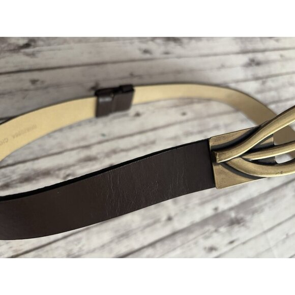 CHICOS Brown Gold Man Made And Leather Belt SZ S/M Rustic Scroll Slouch Belt! - Picture 4 of 12